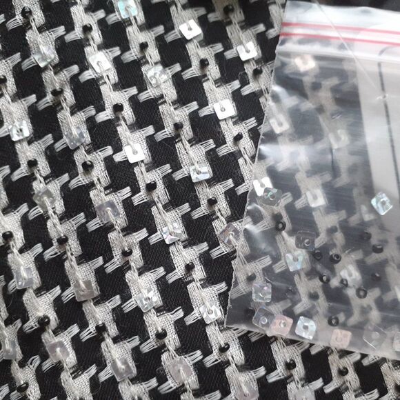 Anage  Black & White Houndstooth Padded Women's Sequin Beaded Blazer Jacket NWT - Picture 10 of 12